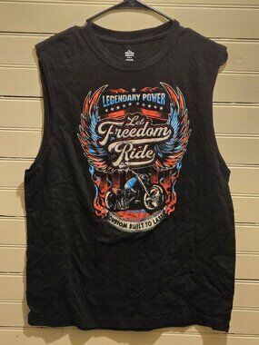 Patriotic Tank Top Mens M Let Freedom Ride Motorcycle Graphic Black Sleeveless